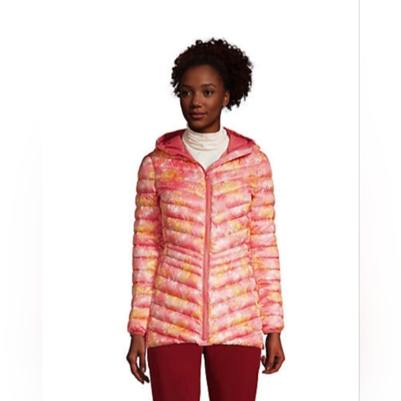 Lands End Soft Majave Tie Dye Floral Down Jacket - Picture 1 of 12